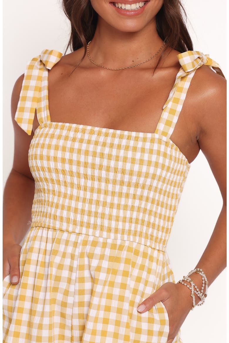 Simo Tie Strap Romper, Alternate, color, YELLOW GINGHAM
