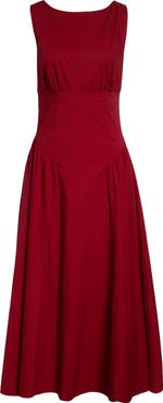 STAUD Gwen Drop Waist A-Line Midi Dress