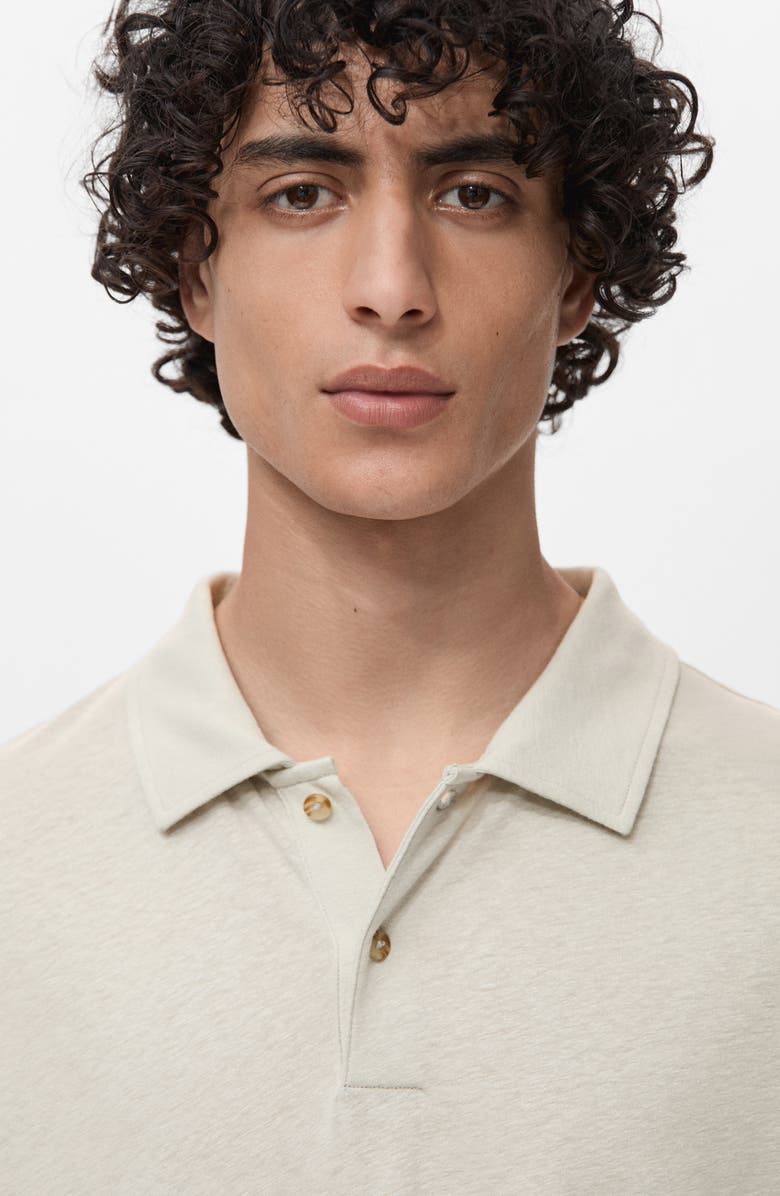 MANGO Slim Fit Linen Blend Jersey Polo, Alternate, color, Ice Grey