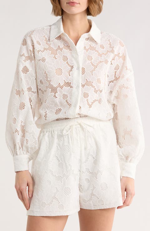 Lace Mesh Button-Up Shirt