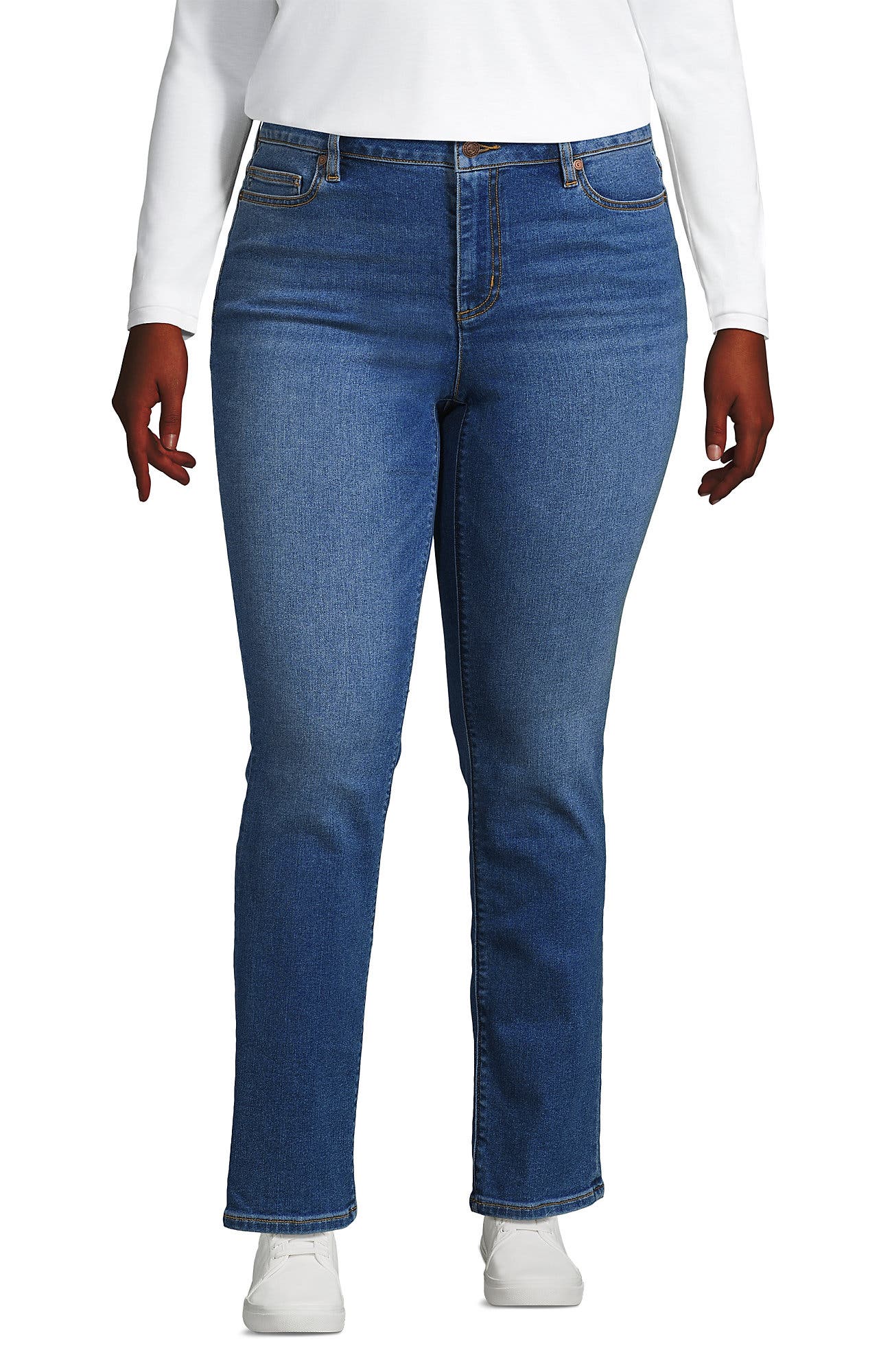 Plus Size Mid Rise Straight Leg Blue Jeans - image 5