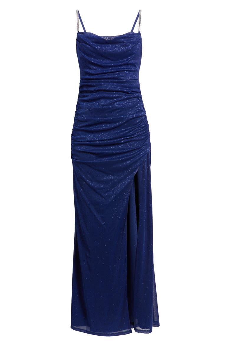 Metallic Rhinestone Strap Gown, Alternate, color, NAVY