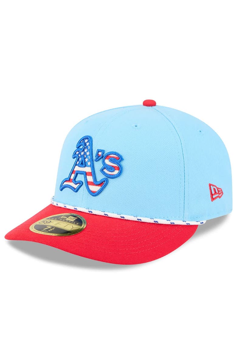 Men's New Era Light Blue/Red Athletics 2025 Fourth of July Low Profile 59FIFTY Fitted Hat, Main, color, Light Blue
