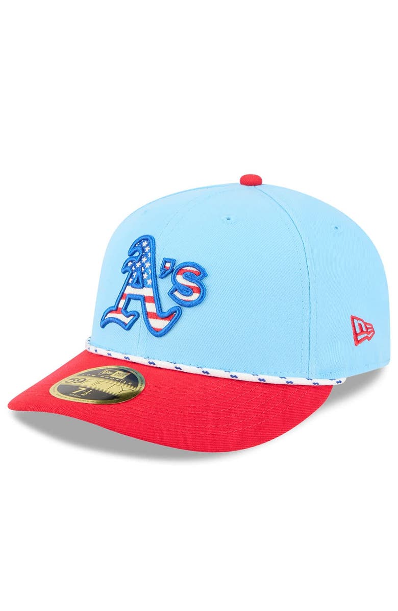 New Era Men's New Era Light Blue/Red Athletics 2025 Fourth of July Low Profile 59FIFTY Fitted Hat, Main, color, Light Blue