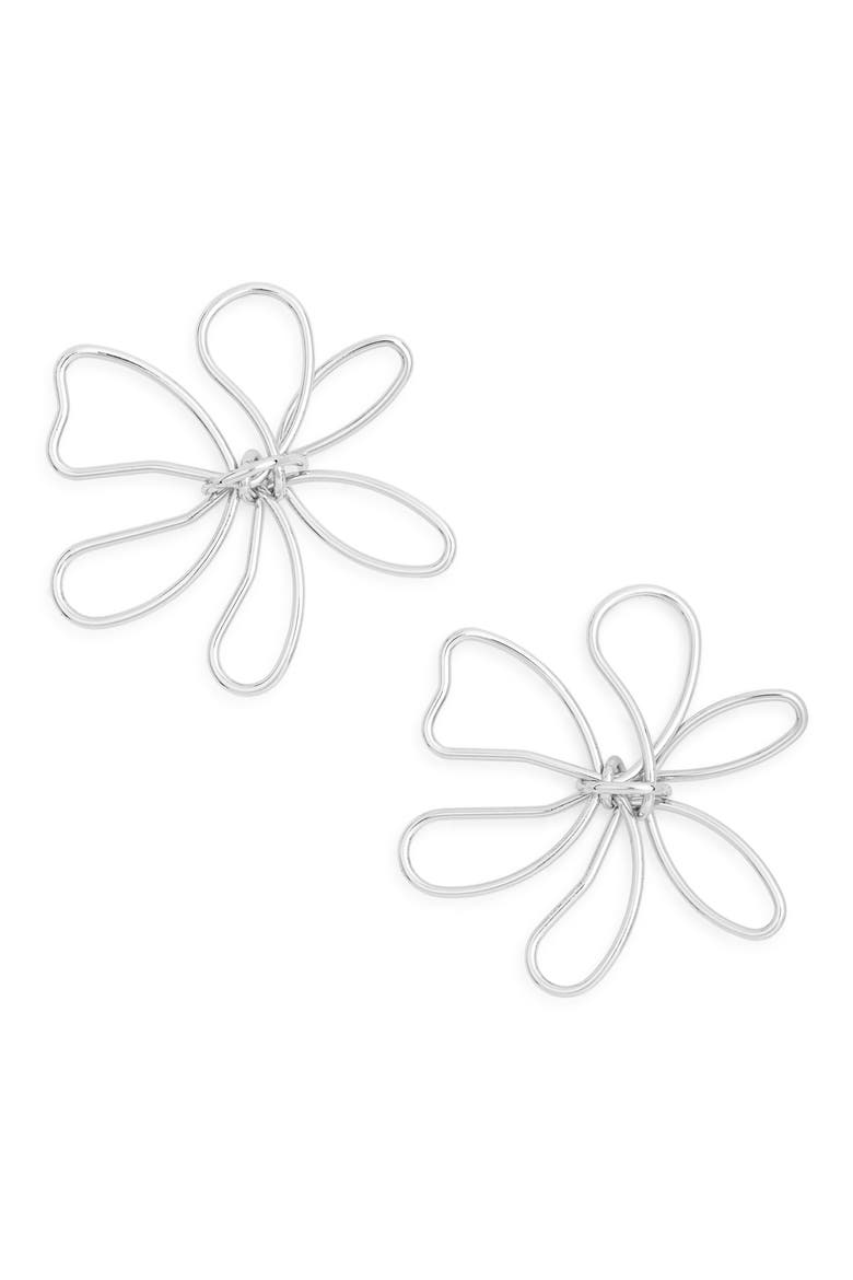 Open Flower Wire Stud Earrings, Main, color, SILVER