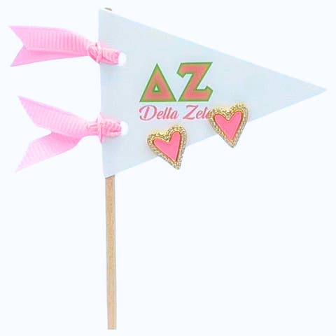 Delta Zeta Heart Stud Enamel Earrings on Sorority Pennant Flag