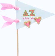 Color Shout Delta Zeta Heart Stud Enamel Earrings on Sorority Pennant Flag