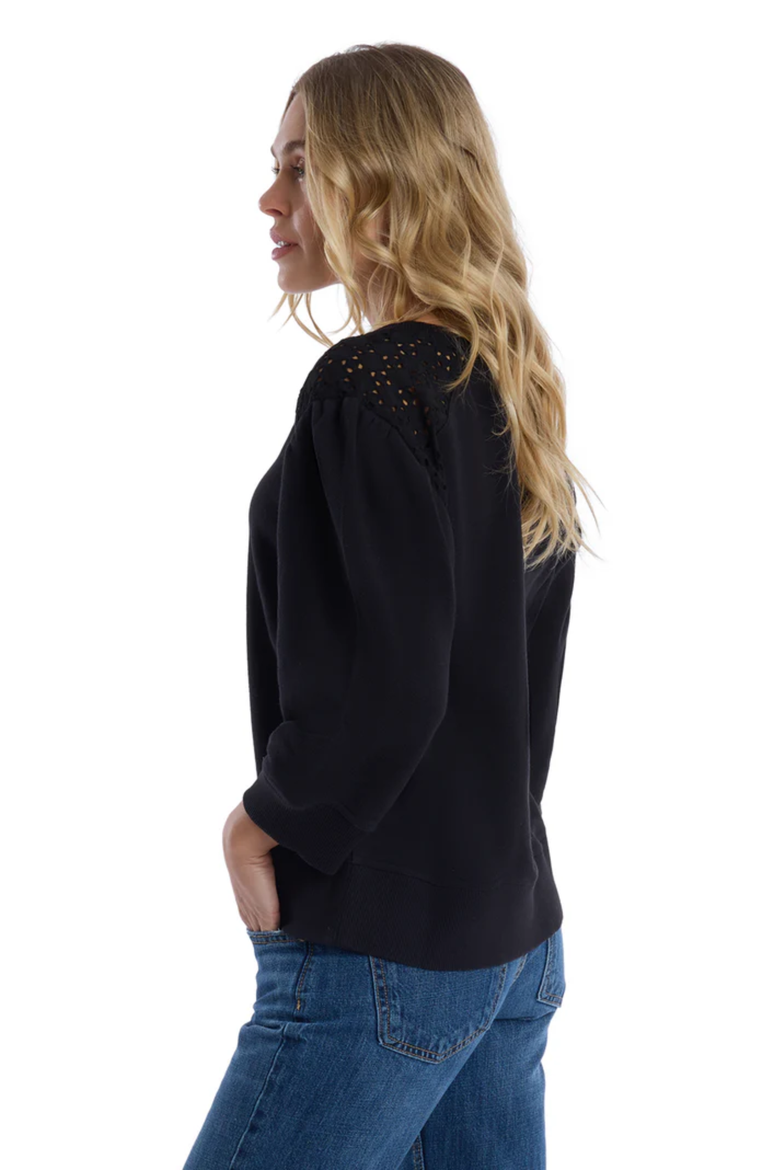 3/4 Sleeve with Eyelet Mix Top, Alternate, color, Black