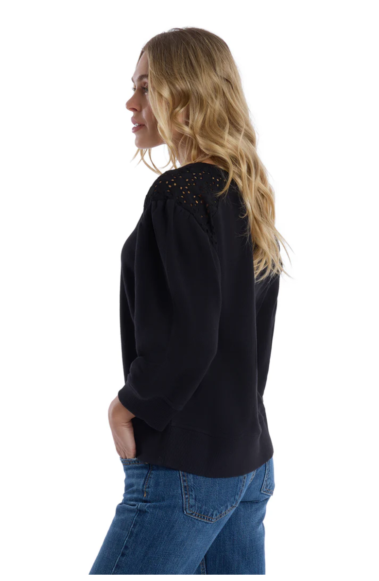Wilt 3/4 Sleeve with Eyelet Mix Top, Alternate, color, Black