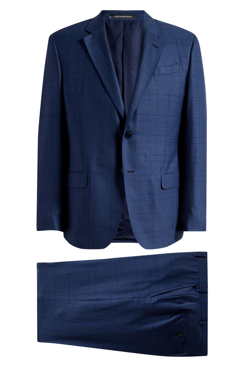 Navy Check Wool & Silk Suit, Main, color, NAVY