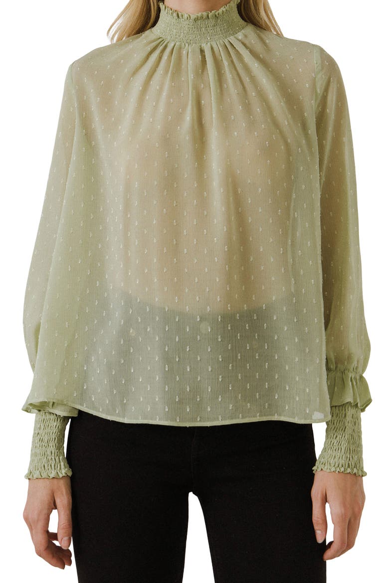 Swiss Dot Blouse, Alternate, color, SAGE