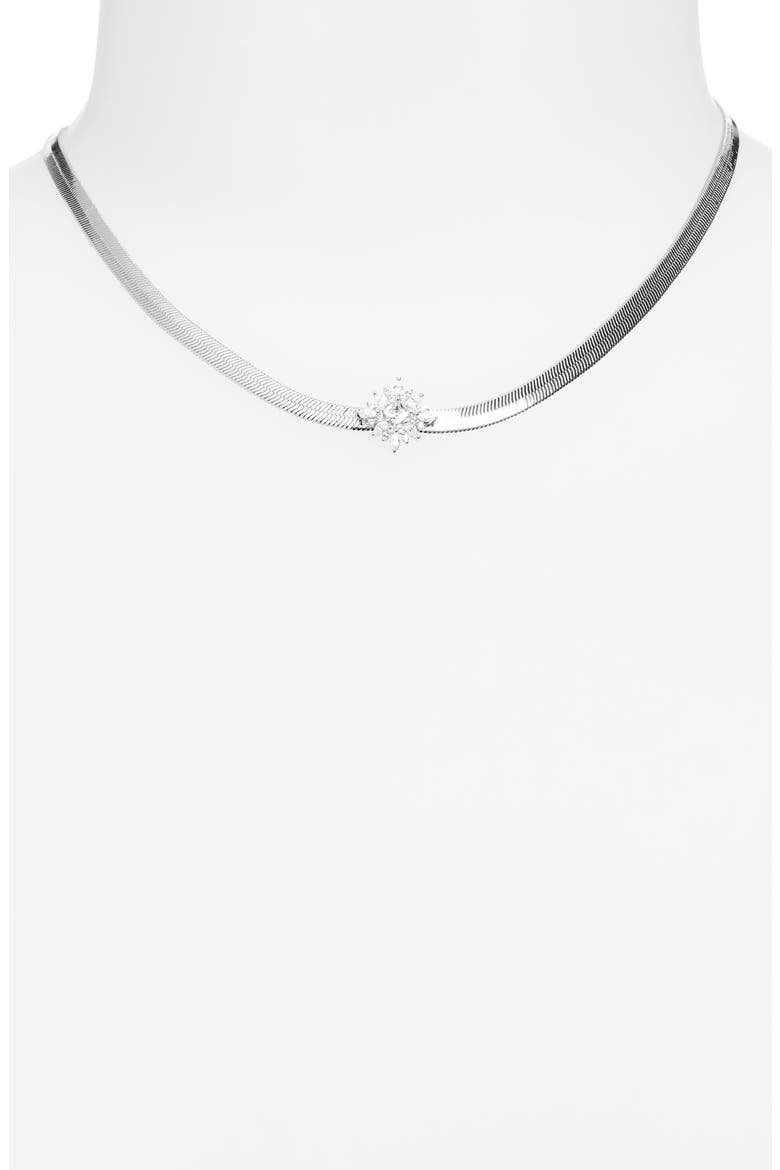Cubic Zirconia Burst Snake Chain Necklace, Alternate, color, CLEAR- SILVER