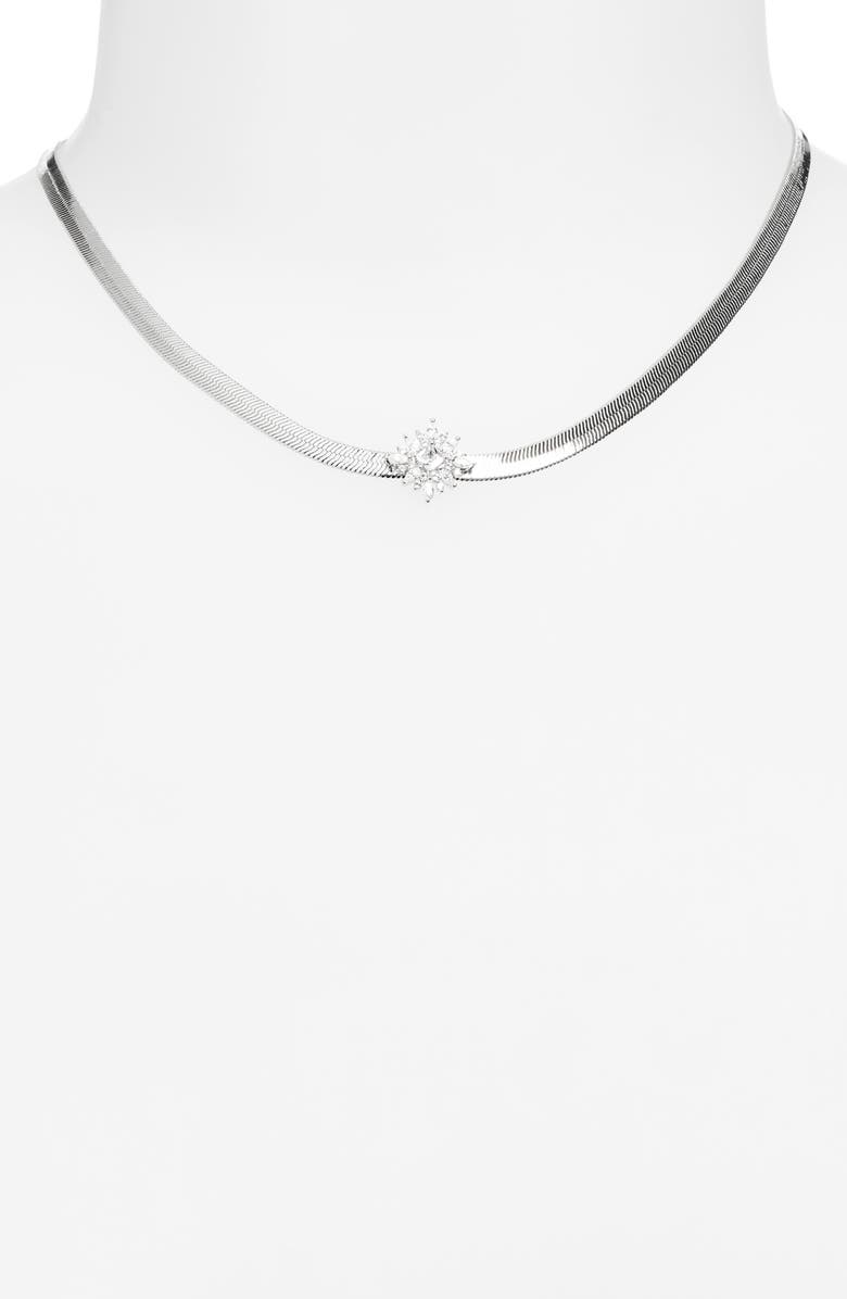 Nordstrom Cubic Zirconia Burst Snake Chain Necklace, Alternate, color, Clear- Silver