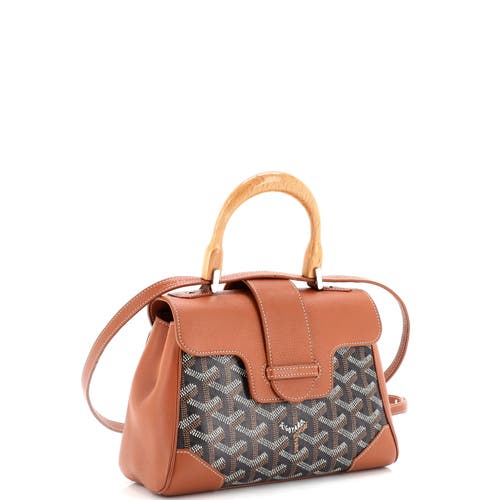 Pre-owned Goyard Goyard Saigon Top Handle Bag Coated Canvas With Leather Mini In Brown