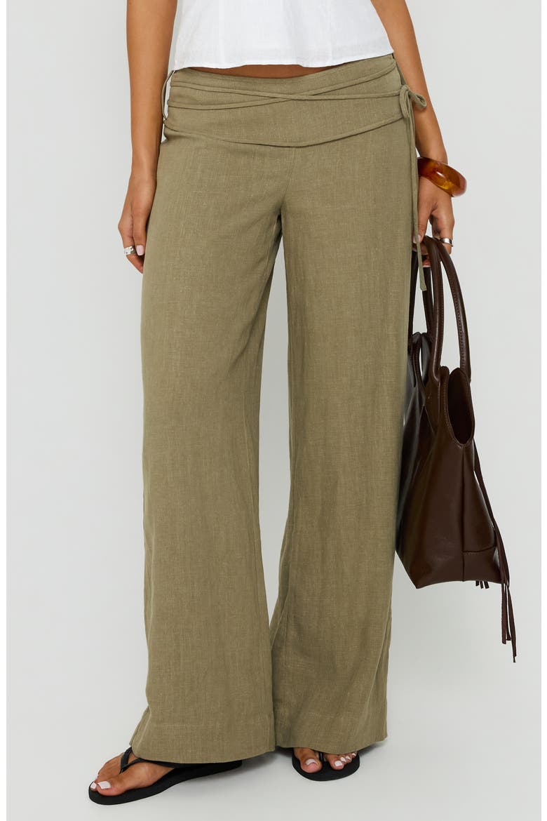 Silver Moon Linen Blend Wide Leg Tie Pants, Main, color, OLIVE GREEN