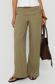 Princess Polly Silver Moon Linen Blend Wide Leg Tie Pants