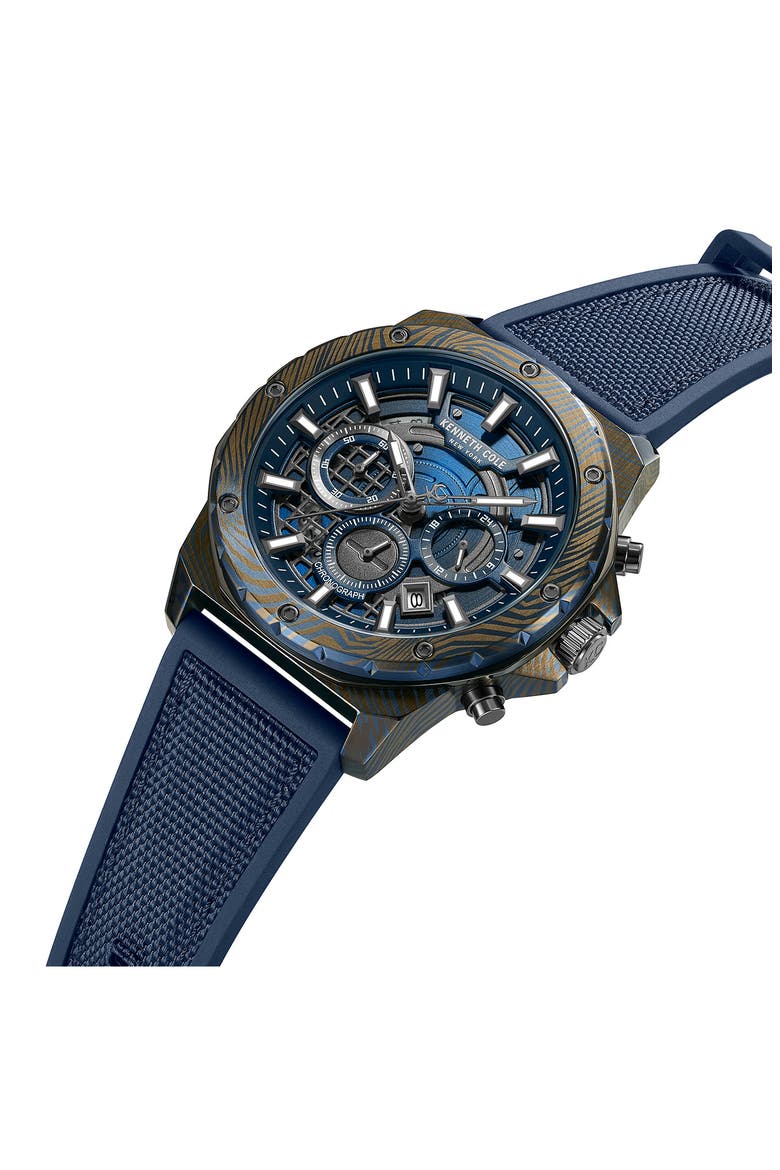 The Hollis Blue Chronograph Silicone & Nylon Strap Watch, 45mm, Alternate, color, NAVY / BLUE DARK