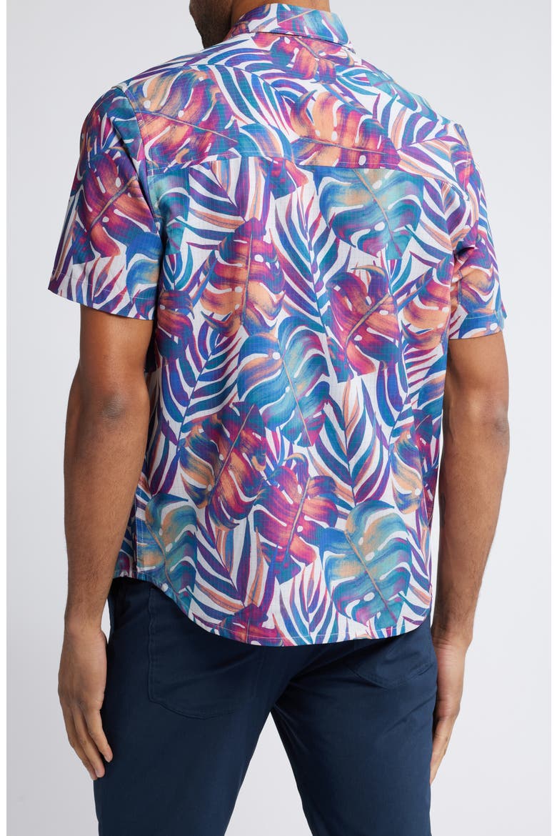 Bahama Coast Monarch Monstera Short Sleeve Performance Button-Up Shirt, Alternate, color, SUMMER GREY