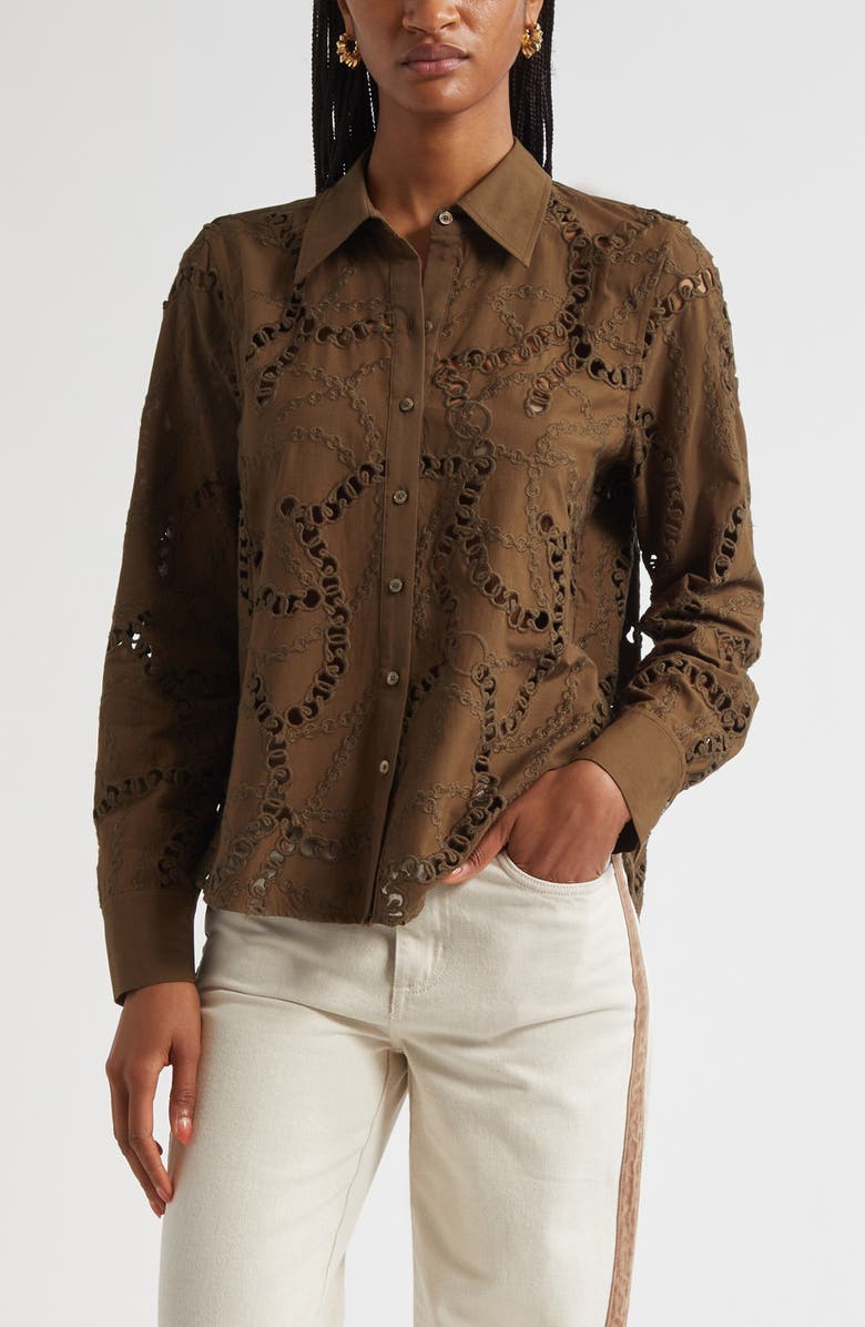 L'AGENCE Ellery Eyelet Cotton Blend Top, Main, color, Pine