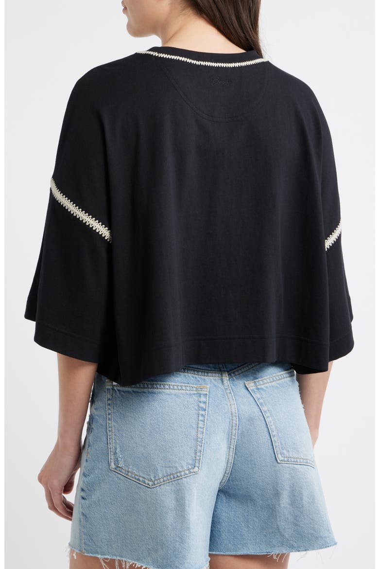 Crochet Trim Cotton Batwing Top, Alternate, color, BLACK