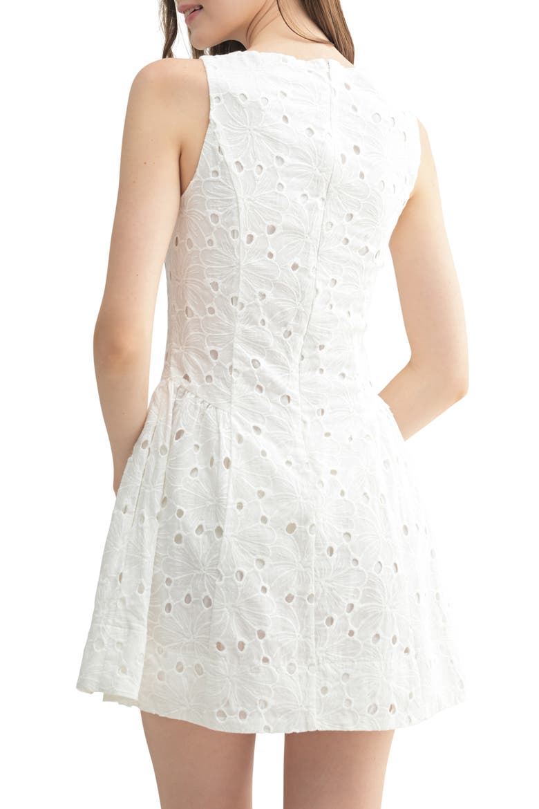 Embroidered Eyelet Sleeveless Cotton Fit & Flare Dress, Alternate, color, WHITE
