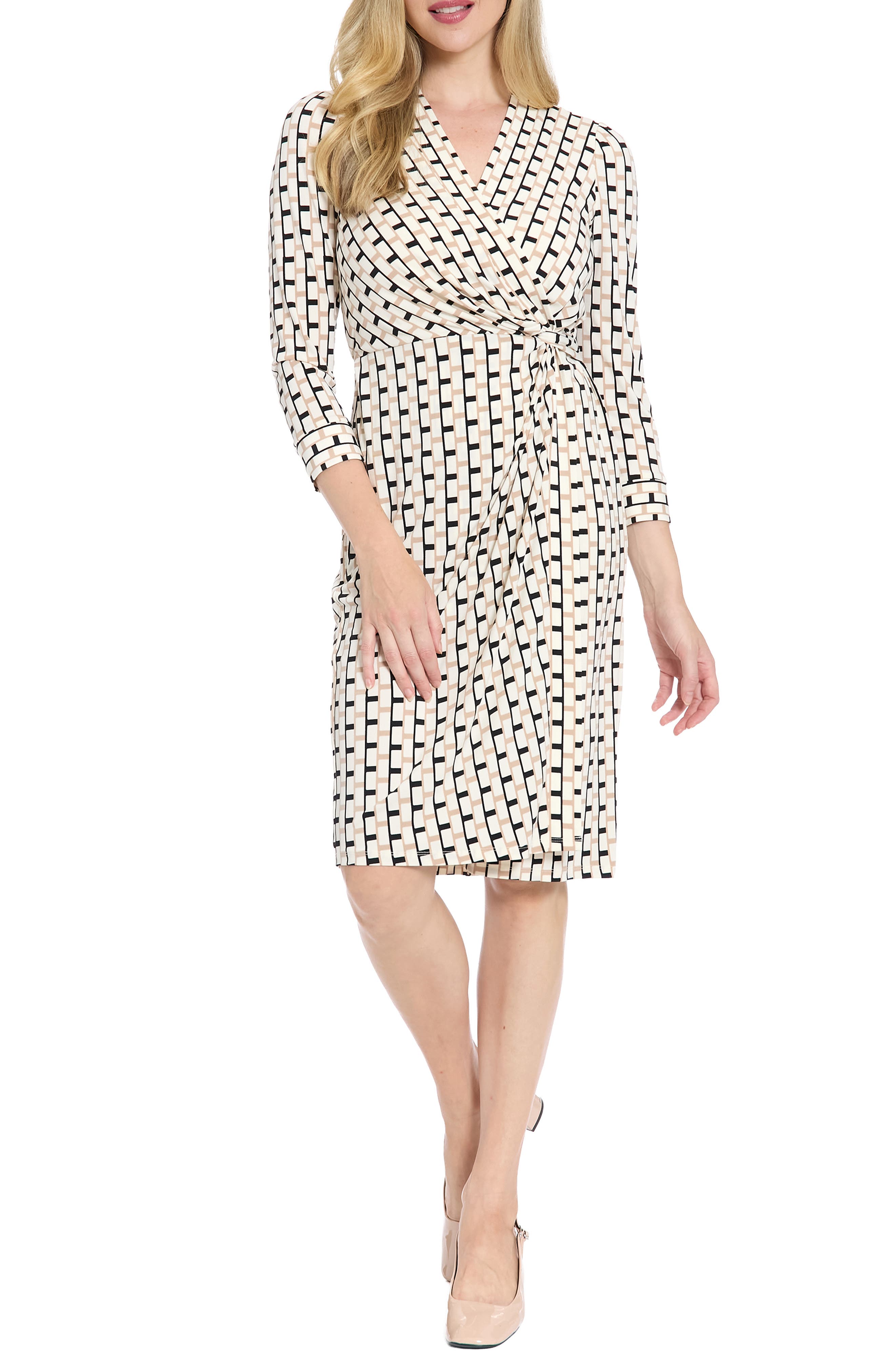 London Times Twist Front Draped Sheath Dress