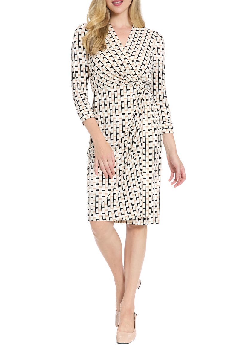 Twist Front Draped Sheath Dress, Main, color, BLACK/ CREAM