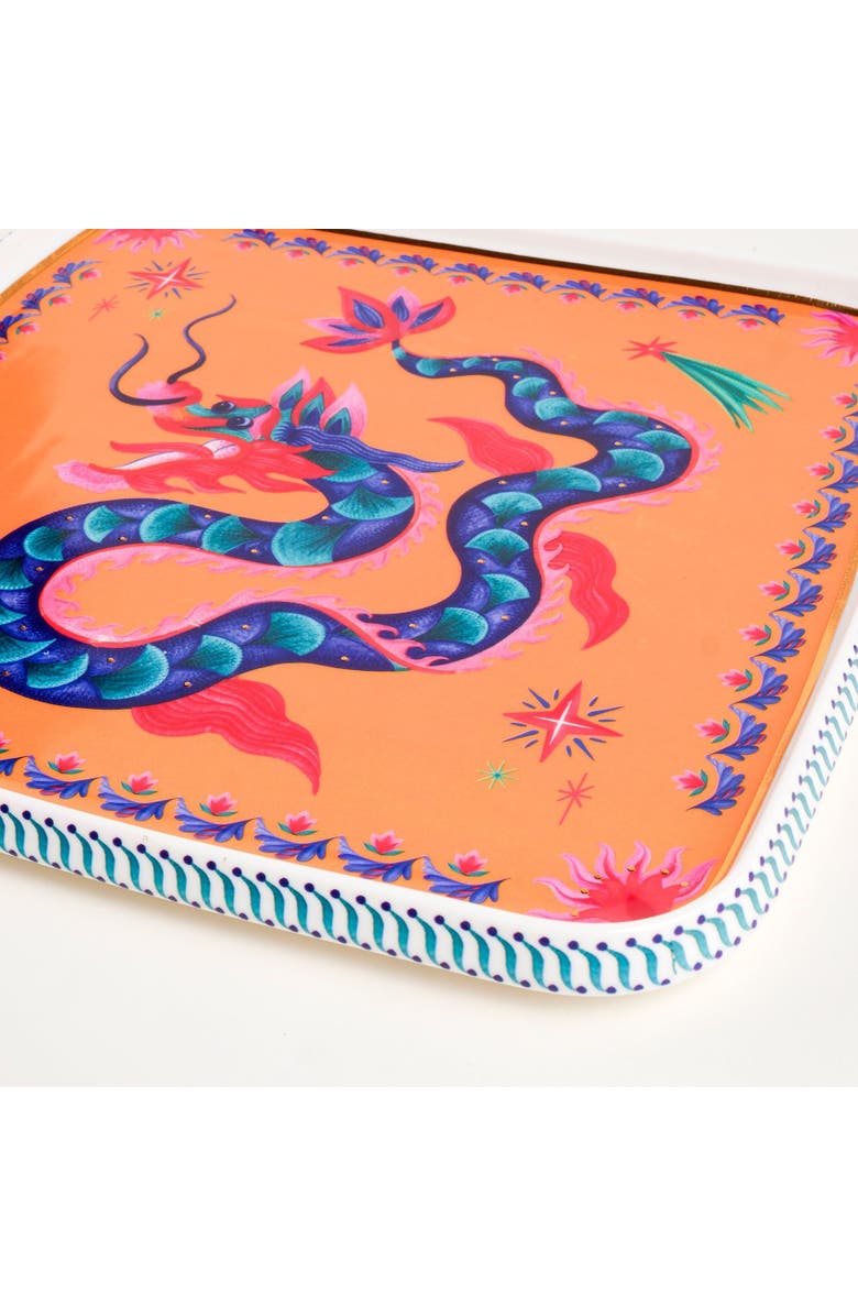 Zsa Zsa Zsu Shekou Porcelain Decorative Tray 11X11X1 In, Alternate, color, Orange