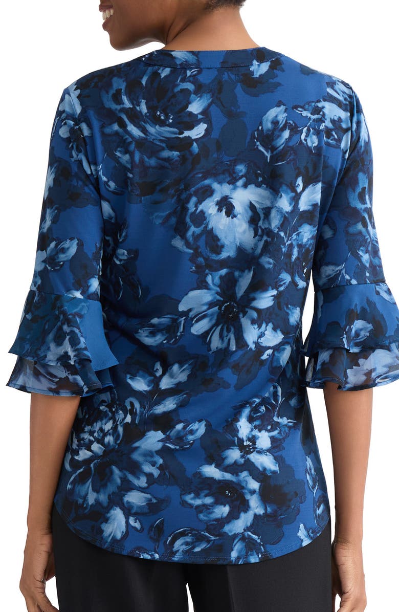 KASPER Floral Print Top, Alternate, color, Blue Night Multi