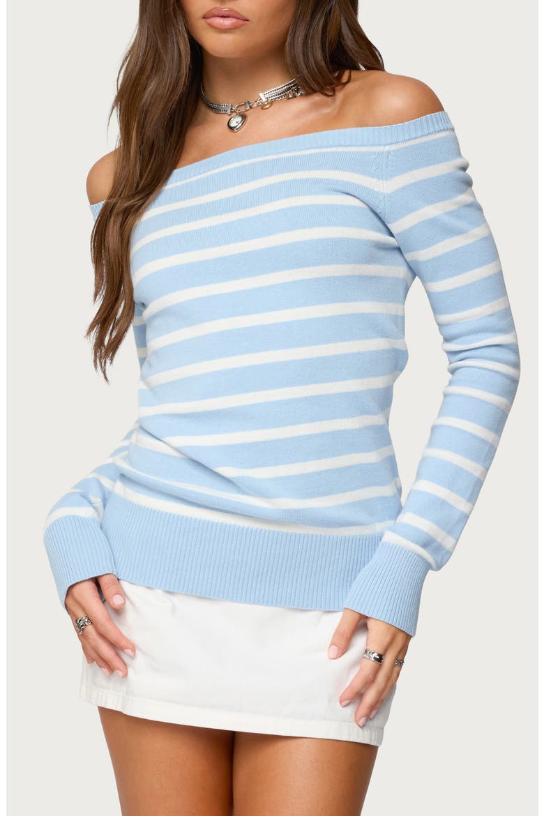 Lori Stripe Off the Shoulder Sweater, Main, color, LIGHT-BLUE
