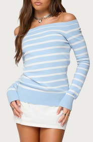 EDIKTED Lori Stripe Off the Shoulder Sweater