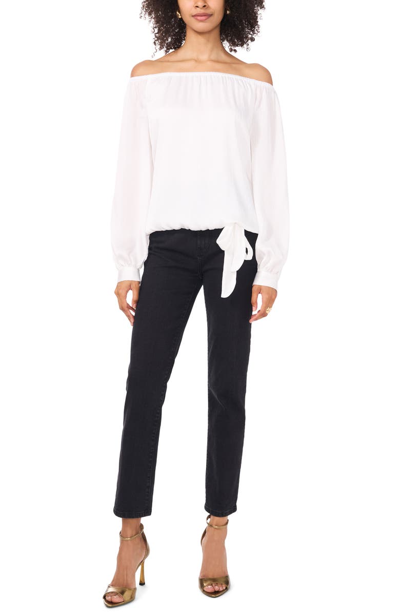 Vince Camuto Off the Shoulder Long Sleeve Woven Shirt, Alternate, color, New Ivory