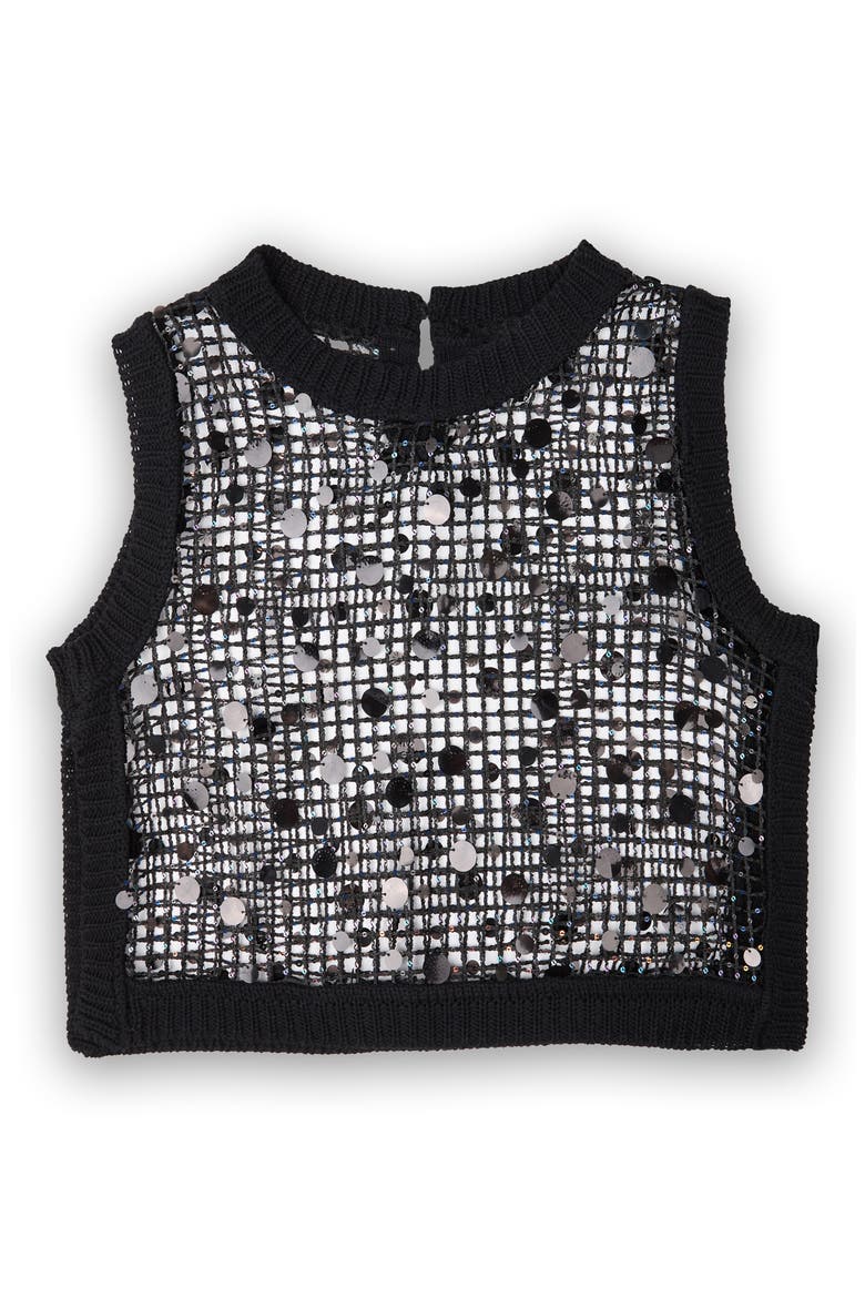 Embellished Cropped Openwork Sweater Vest, Main, color, BLACK