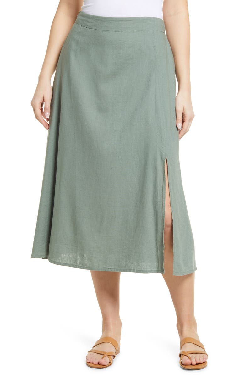 Caslon<sup>®</sup> Solid Linen Blend Midi Skirt, Main, color,