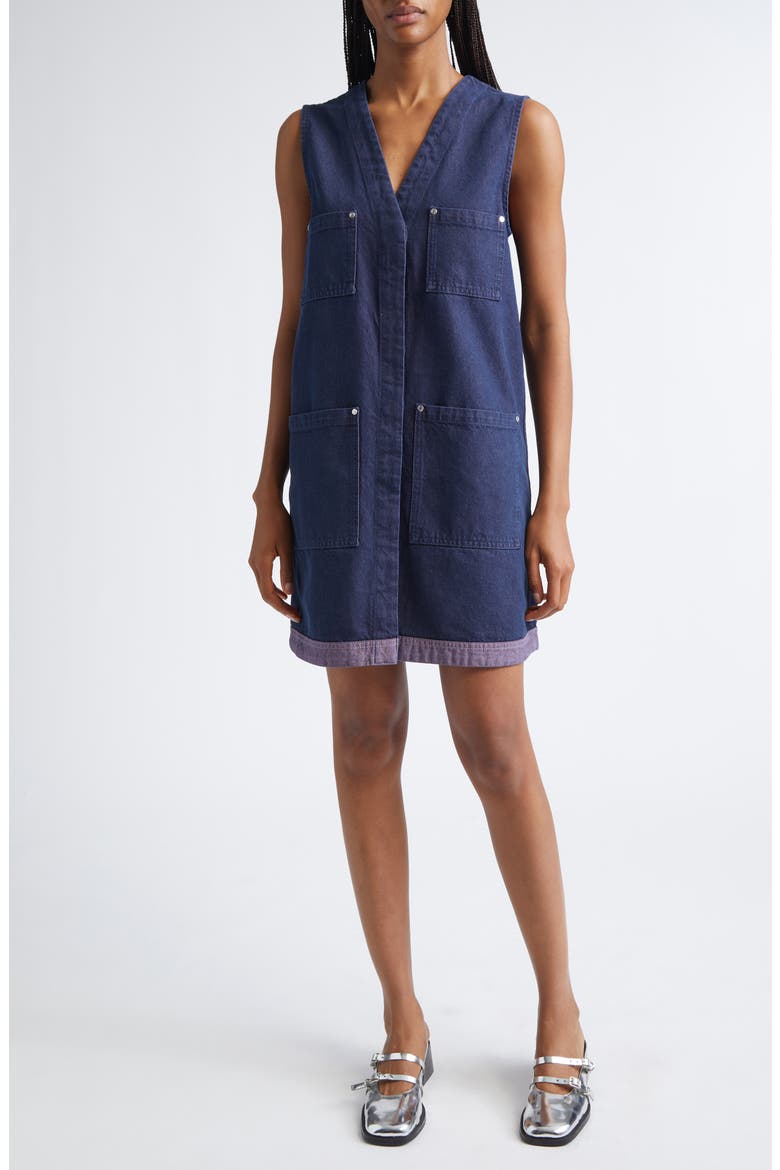 Contrast Hem Denim Dress, Main, color, DUSKY / DRIED ROSE