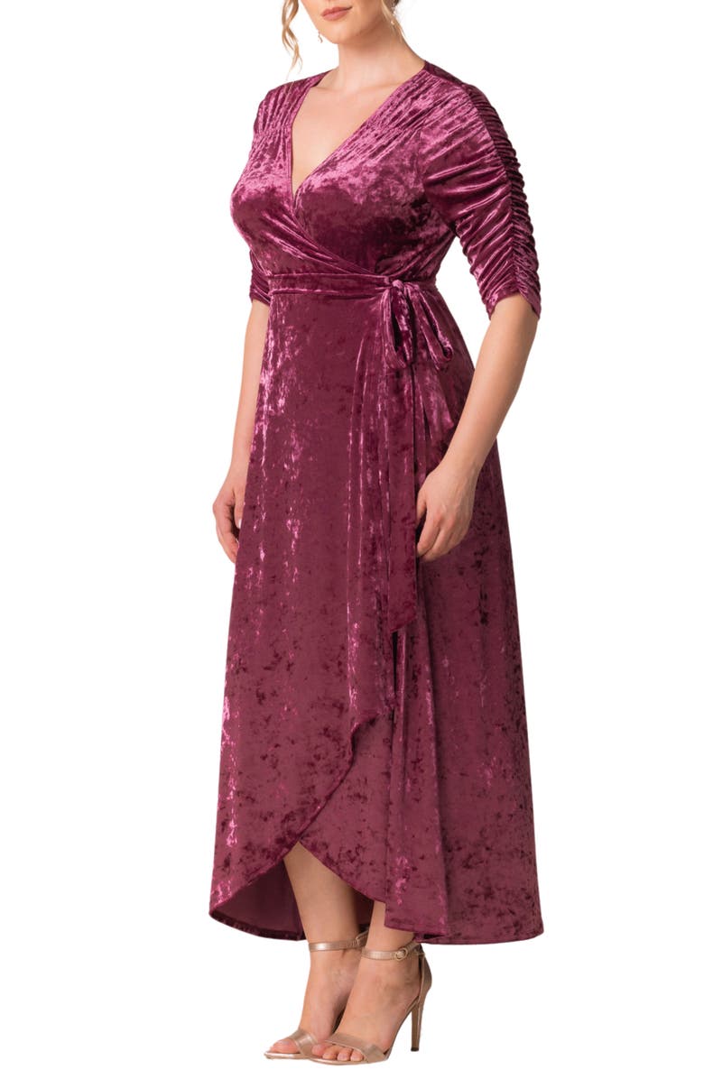 Kiyonna Cara Crushed Velvet Wrap Gown, Alternate, color, Sugar Plum