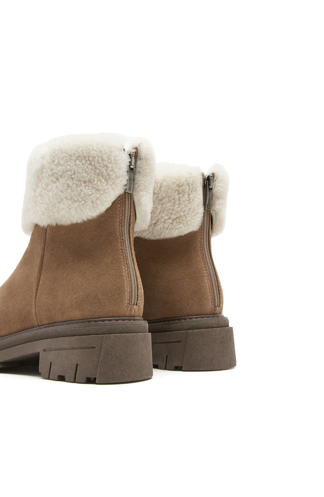 Dwayne Waterproof Genuine Shearling Cuff Bootie, Alternate, color, TOAST SUEDE