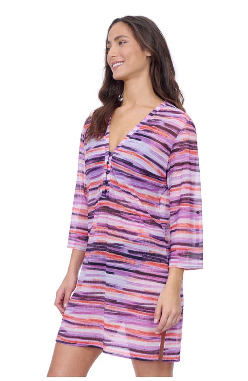 Profile By Gottex Riga V Neck Mesh Cover-up Dress In Purple Multi