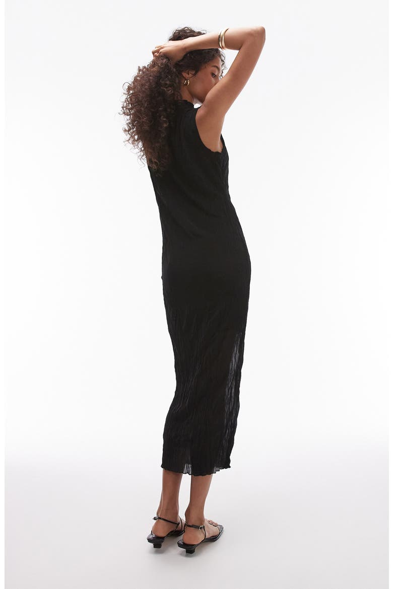 Crinkle Funnel Neck Midi Dress, Alternate, color, BLACK