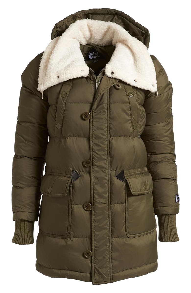 Mini Cream Faux Fur Collar Down Jacket, Main, color,