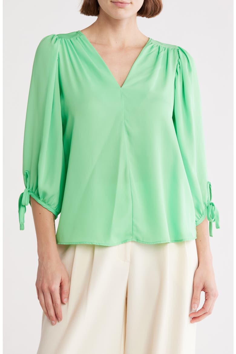 V-Neck Tie Sleeve Top, Main, color, TEA GREEN