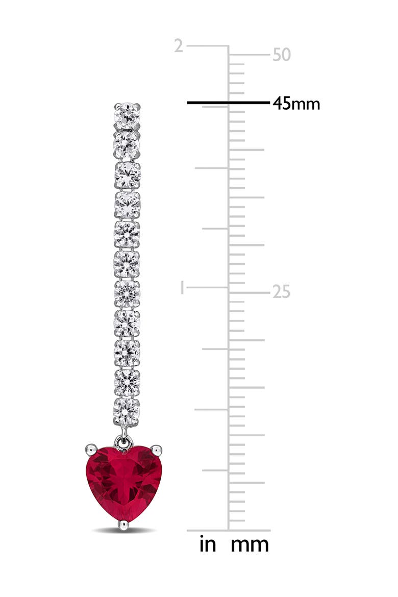 Sterling Silver Lab Grown White Sapphire & Ruby Heart Drop Earrings, Alternate, color, RED