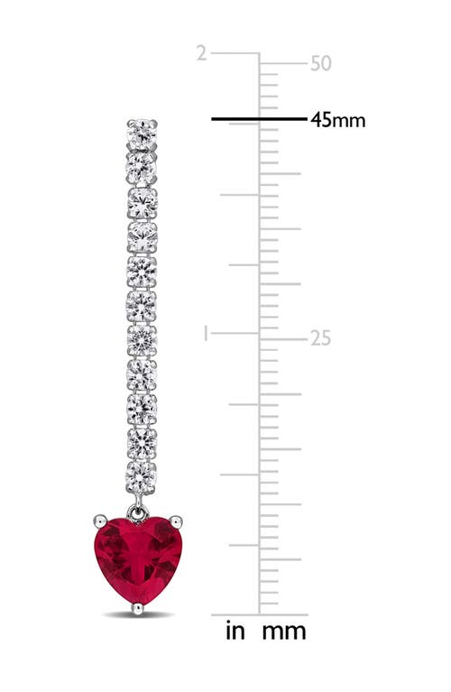 Delmar Sterling Silver Lab Grown White Sapphire & Ruby Heart Drop Earrings In Red