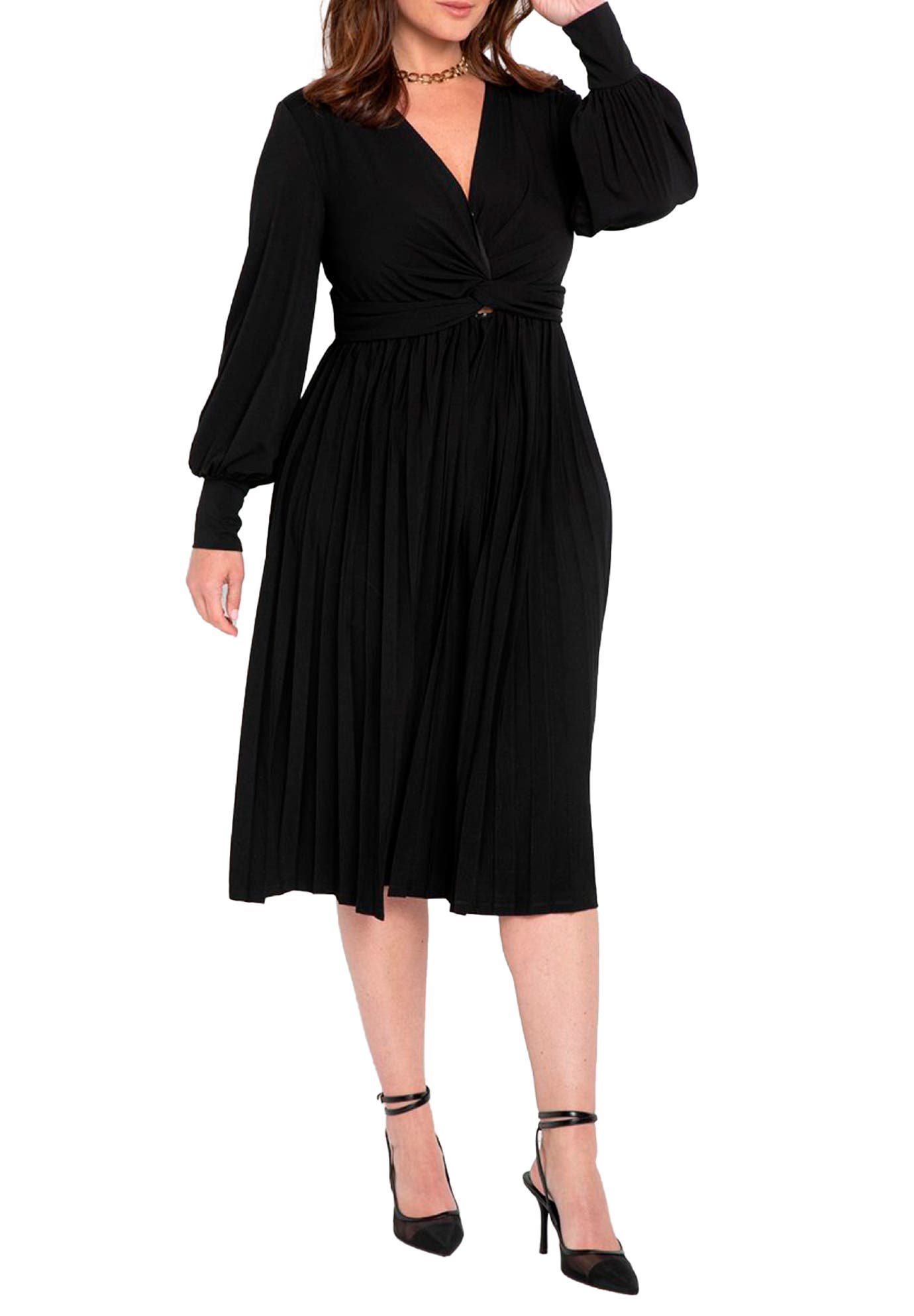 Knot Front Pleated Skirt Dress