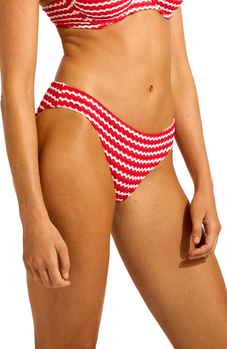 Seafolly Stripe Bikini Bottoms, Alternate, color, Chilli Red/ White