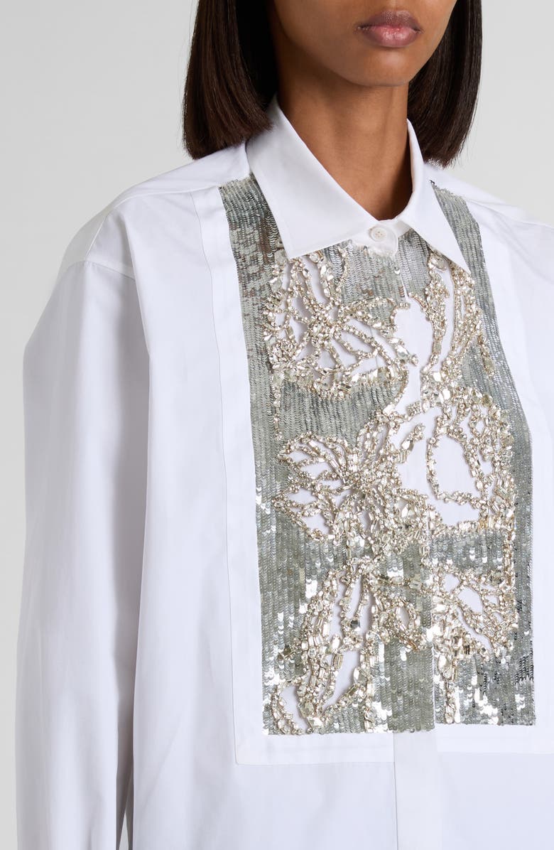 McQueen Banshee Embroidery Cotton Poplin Button-Up Shirt, Alternate, color, Optical White