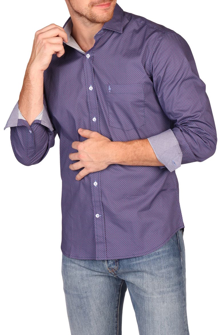 Classic Fit Diamond Medallion Stretch Cotton Button-Down Shirt, Alternate, color, BLUE