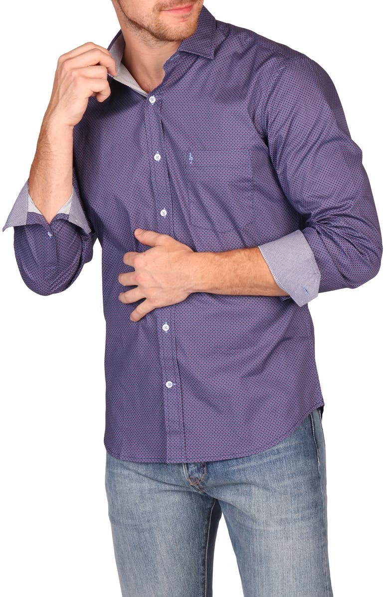 TailorByrd Classic Fit Diamond Medallion Stretch Cotton Button-Down Shirt, Alternate, color, Blue