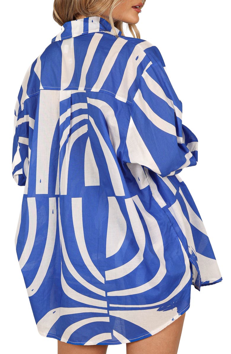 Petal & Pup Heather Print Oversized Cotton Button-Up Shirt, Alternate, color, Blue Print