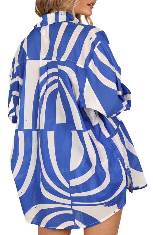 Petal And Pup Petal & Pup Heather Print Oversized Cotton Button-up Shirt In Blue